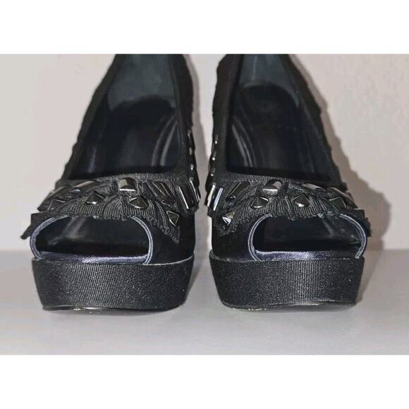 Tory Burch Erinn Satin Platform Studded Heels Blue Size 6M - Picture 4 of 11